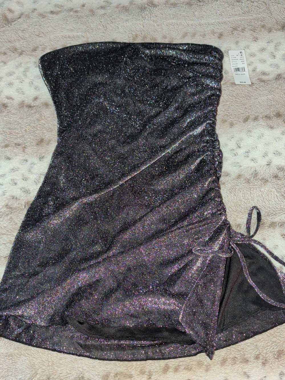 PacSun Strapless Glitter Ruched Mini Dress - Black with Iridescent Sparkle